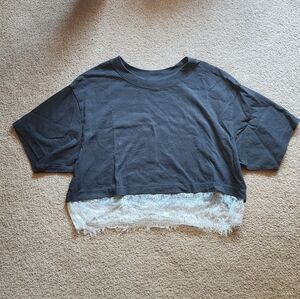 Urban Outfitters dark gray cropped t-shirt w/ lace trim